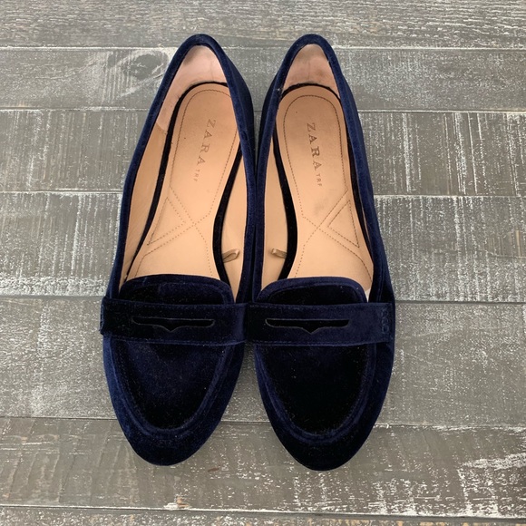 Zara Shoes - ZARA velor navy mocassins
